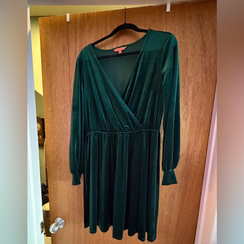 Modcloth Deep Green Velvet Long Sleeve Dress